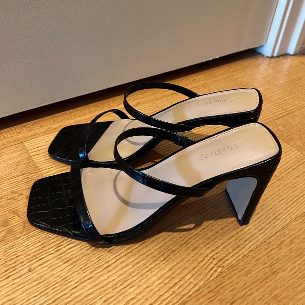 Black Square Toe Sandal High Heels (size 8.5)